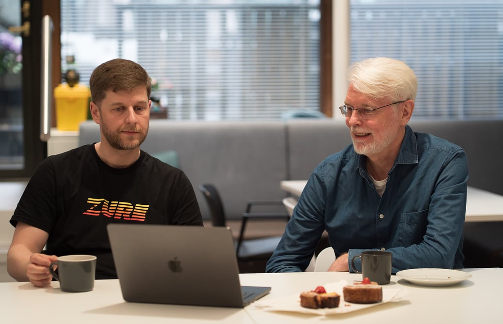 Sponda Data Integration Platform with Zure, Mikko Maksniemi from Sponda at Zure's office with Zure's Data and AI Service Area Director Ilkka Lehto