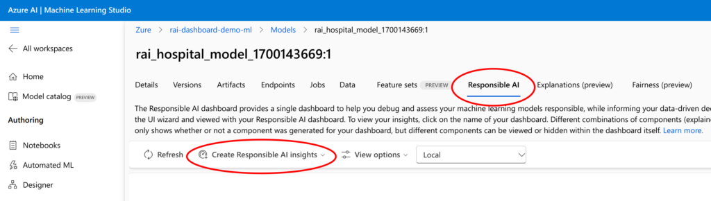 Responsible AI: How to create RAI Dashboard from Azure ML Studio UI