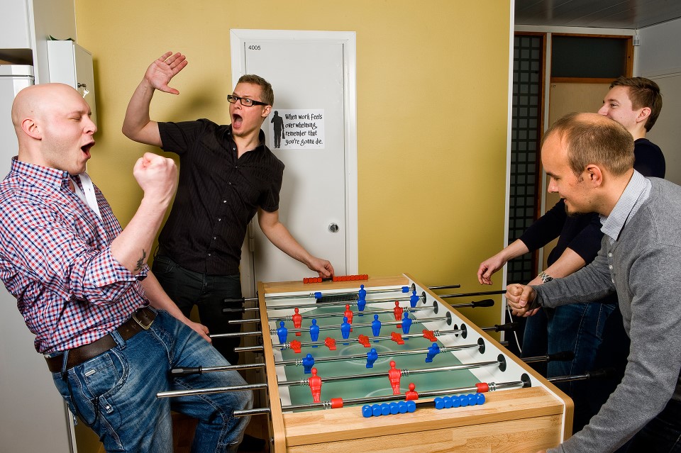 Zure at the end of 2012, Markus, Jarno, Sami and Sakke playing foosball