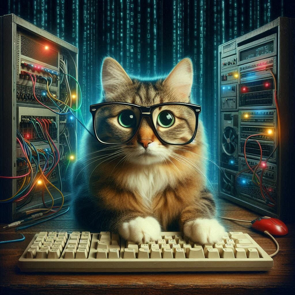 Investigating the digital attack surface of a company - AI Generated image of a cat with eye glasses.